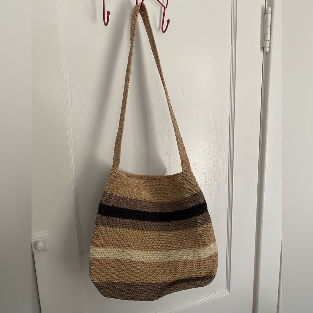 Liz Claiborne Woven Shoulder Bag in Tan, Black and Cream